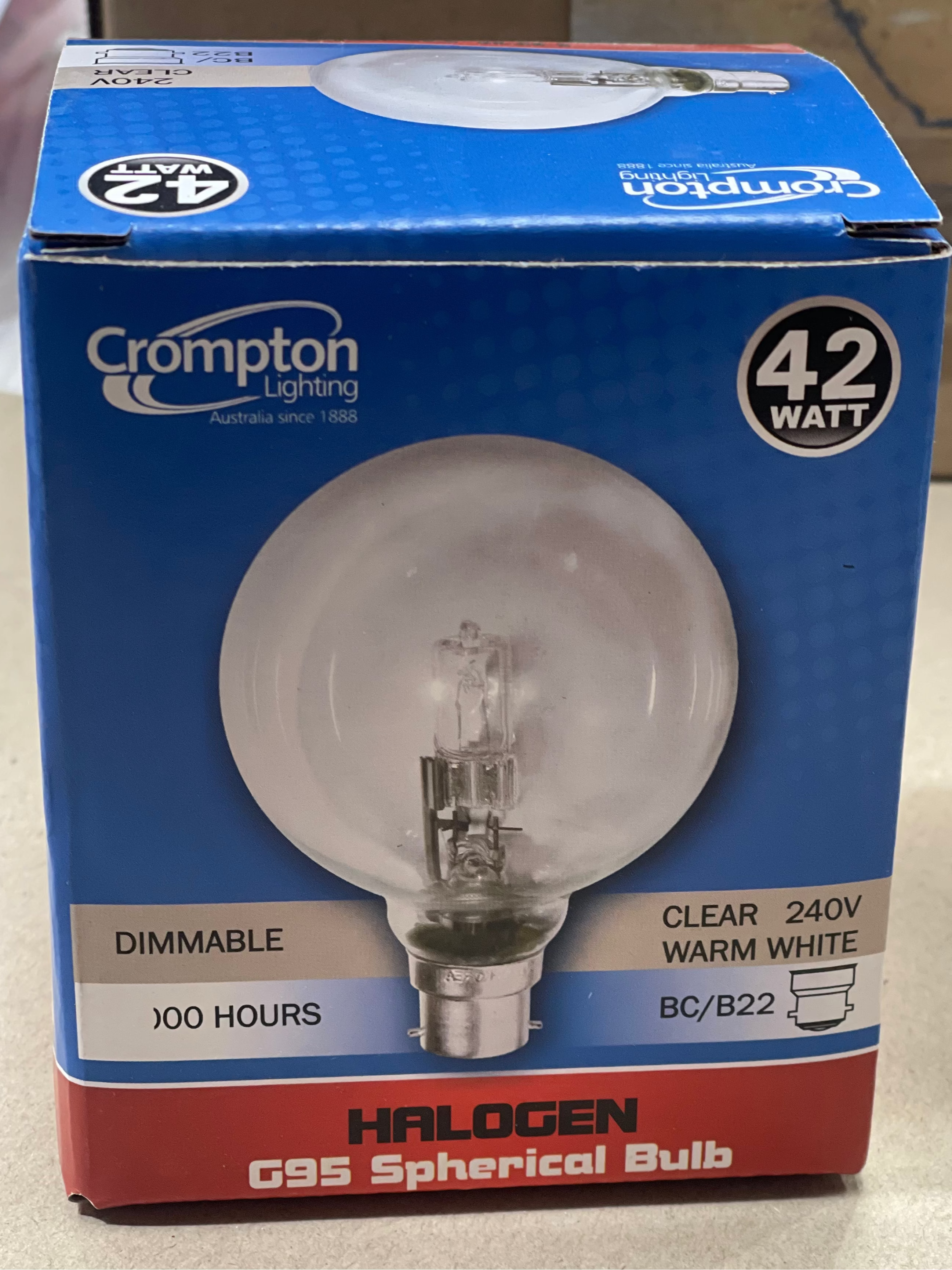 Crompton G95 Halogen Lamp 42W BC/B22 – Clear Warm White