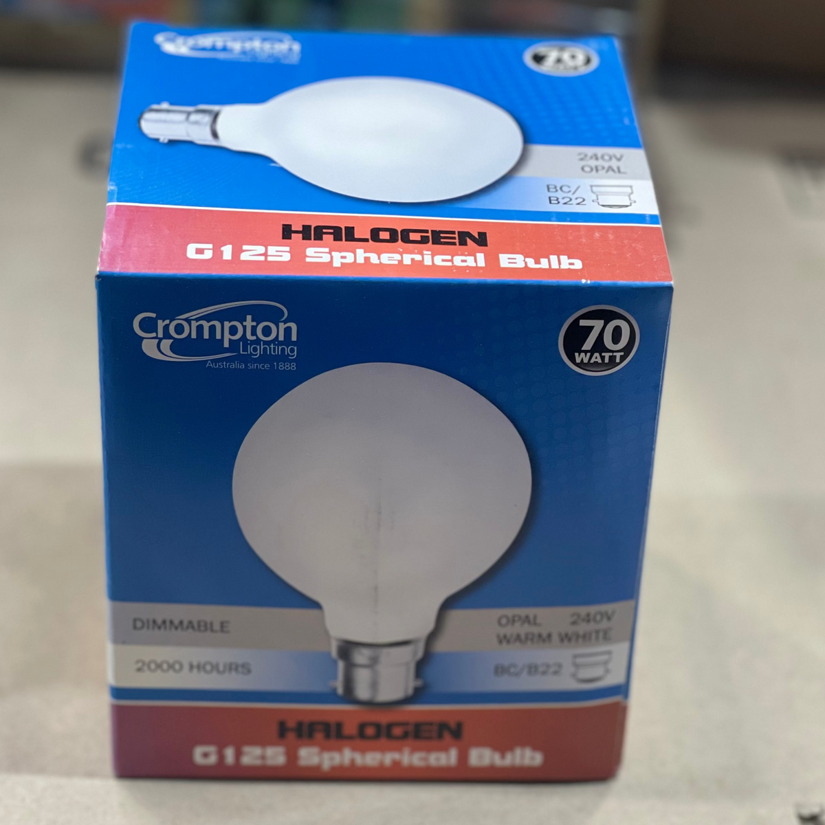 Crompton G125 70W – Warm White Opal Globe, BC/B22 Base