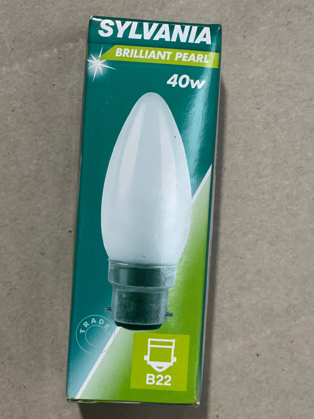 Sylvania Brilliant Pearl Candle Bulb – 40W B22 | Frosted Finish – Single Unit or pack of 5